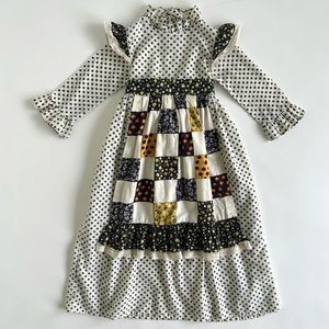 Vintage apron front ruffle sleeve 1970s maxi dress little girl 4T